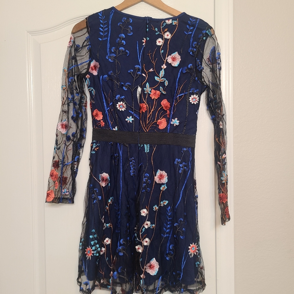 COPY - CBR Sheer Floral Embroidered Dress Navy Blue